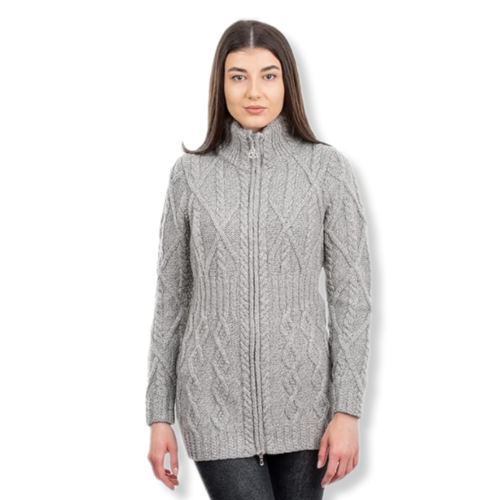 Shannon Woolen Mills Irish Shaped Zipper Merino Wool Mockneck Cardigan